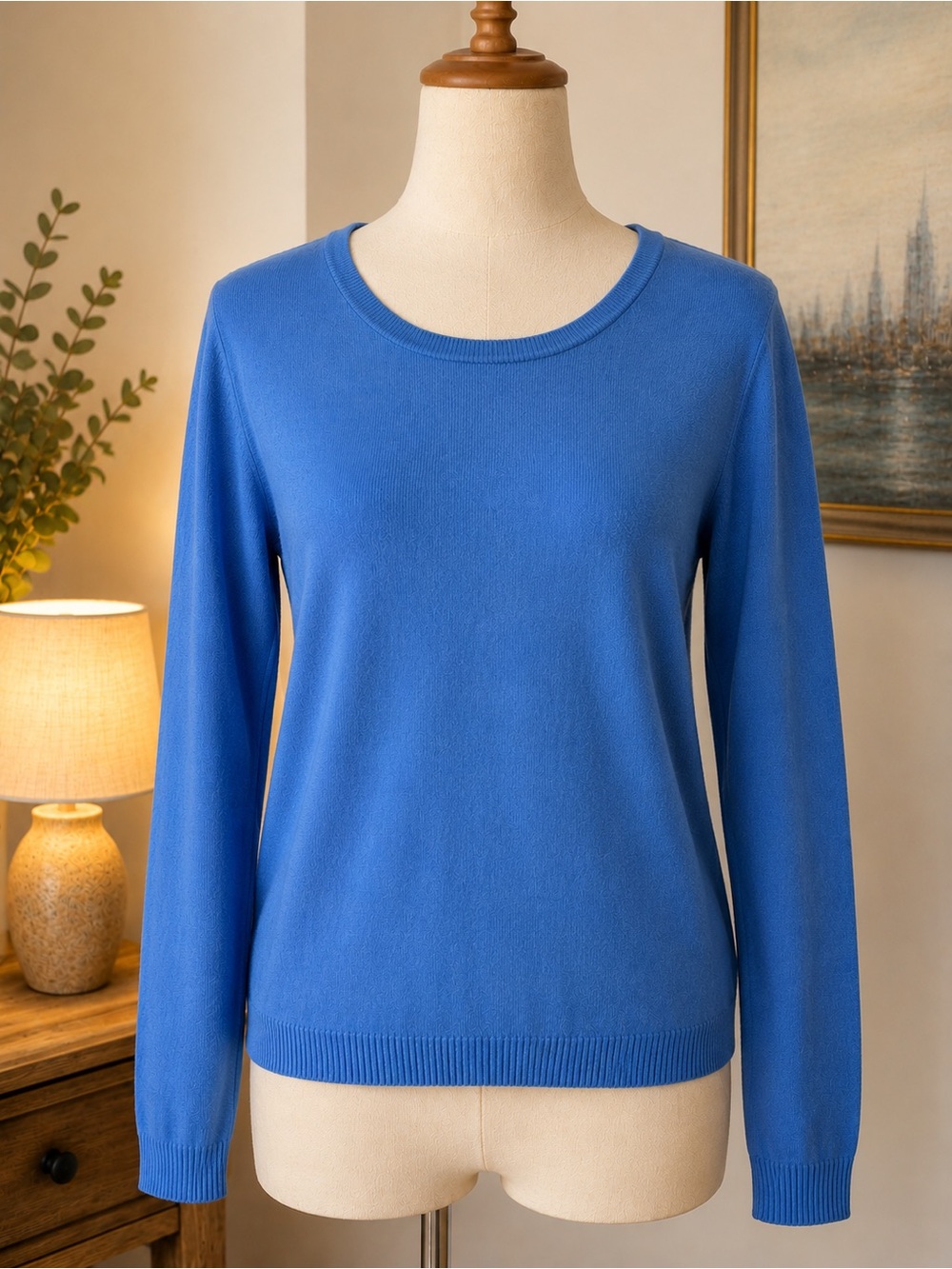 Gap Cashmere Blend Sweater Women L Cobalt Blue Back Zip Cotton Pullover NWT